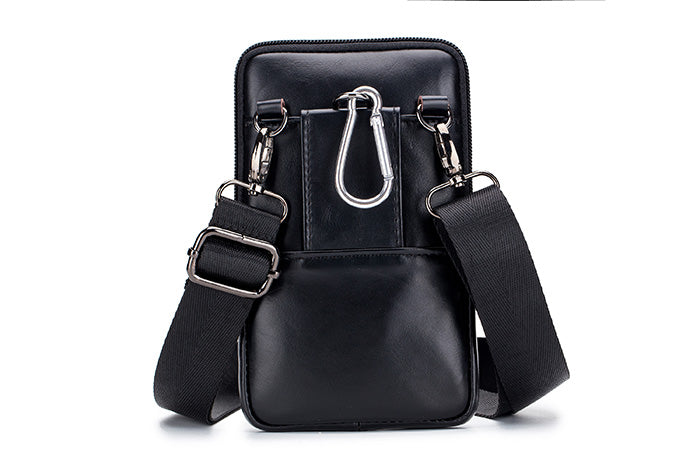 Men's Leather Waist Fanny Pack Mobile Phone Belt Waist Bag Black