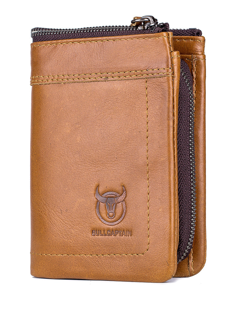 Men's Leather Wallet with Coin Pocket RFID Bifold Purse Card Holder Gift Brown