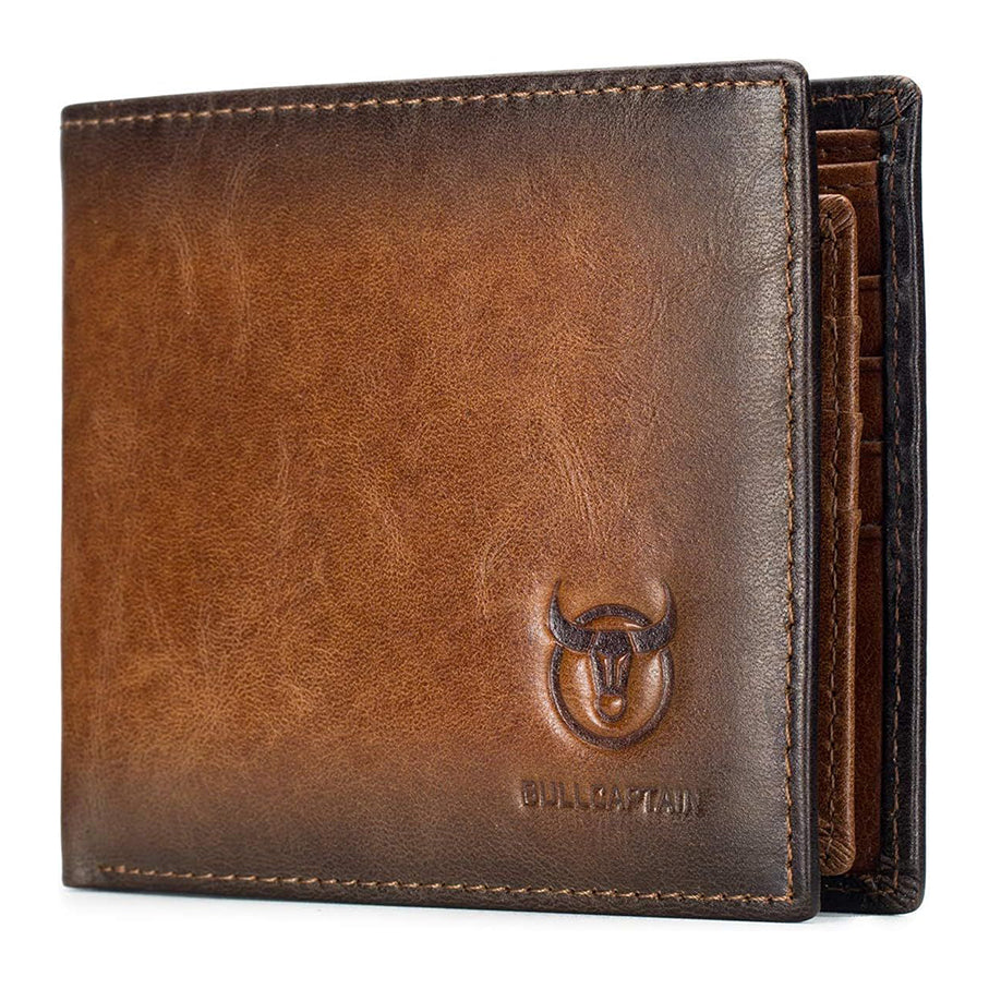 Men's RFID Wallets Slim Bifold Genuine Leather Front Pocket Wallet Brown