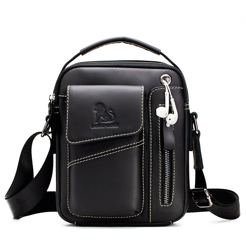Men's Small Leather Shoulder Bag Messenger Pack Crossbody Travel Bag Black