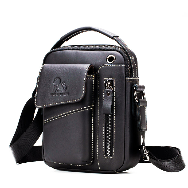 Men's Small Leather Shoulder Bag Messenger Pack Crossbody Travel Bag Black
