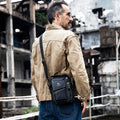 Men's Small Leather Shoulder Bag Messenger Pack Crossbody Travel Bag Black