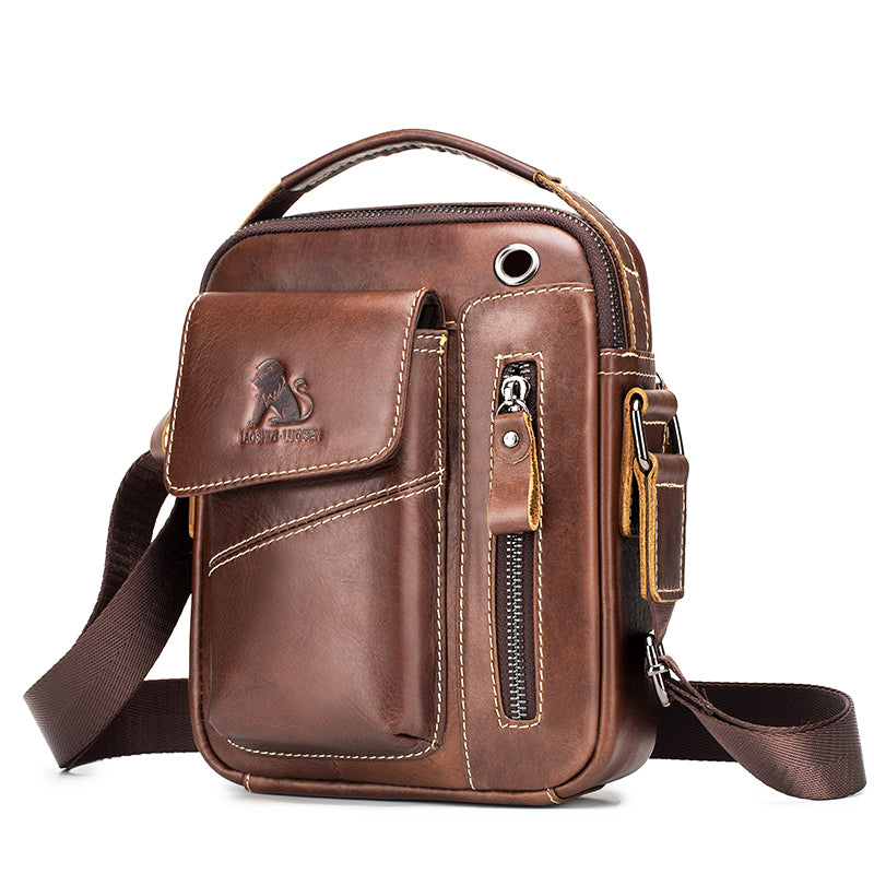 Men's Small Leather Shoulder Bag Messenger Pack Crossbody Travel Bag Brown