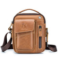 Men's Small Leather Shoulder Bag Messenger Pack Crossbody Travel Bag Brown