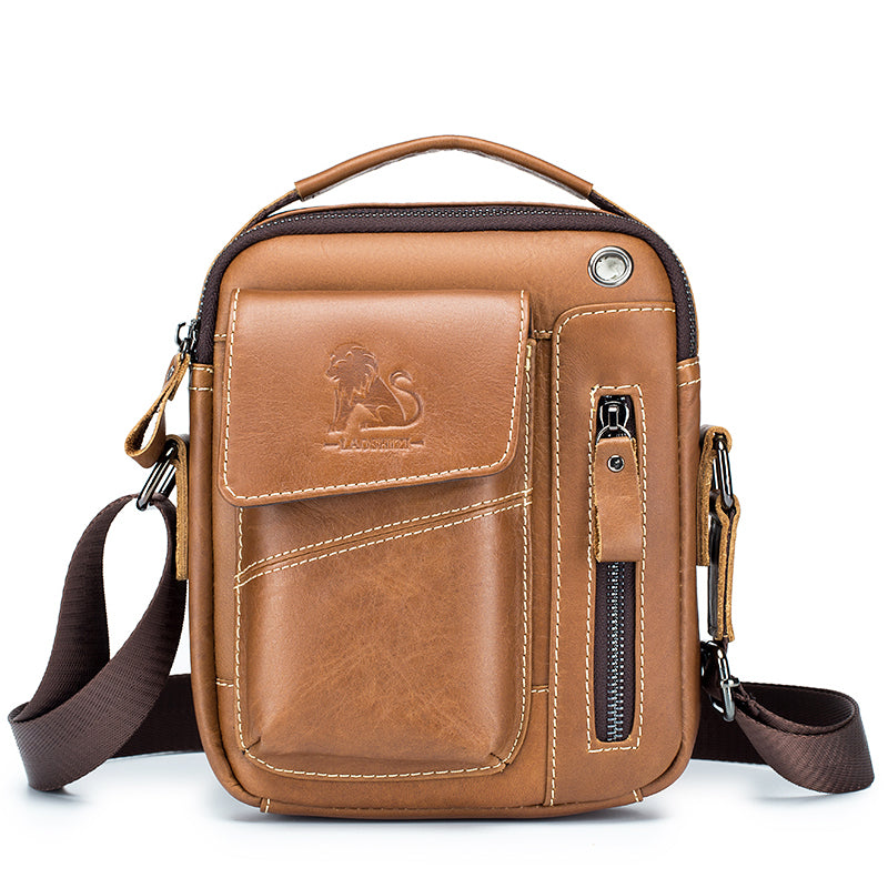 Men's Small Leather Shoulder Bag Messenger Pack Crossbody Travel Bag Brown