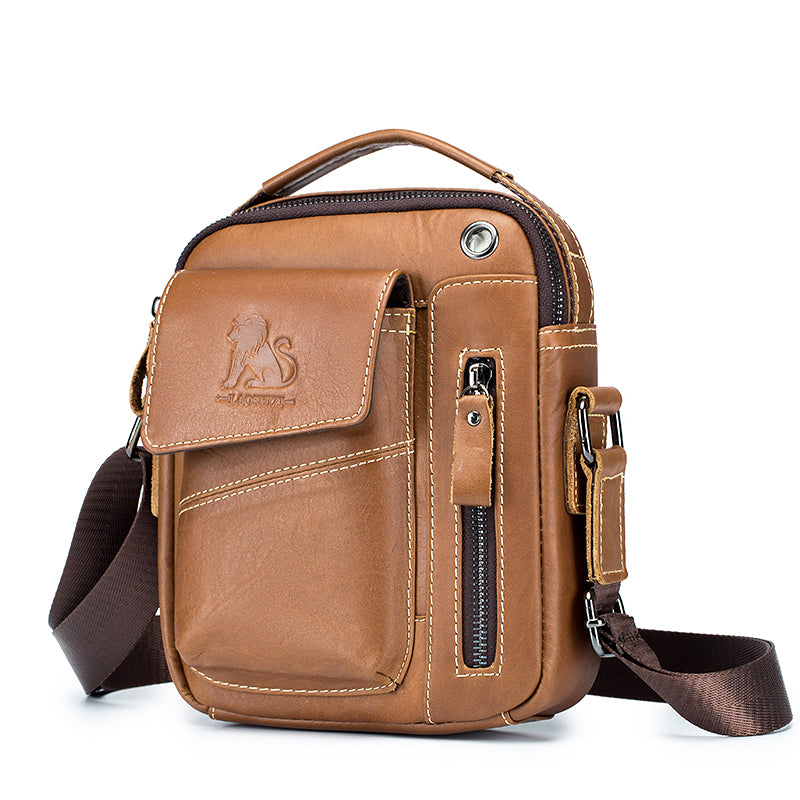 Men's Small Leather Shoulder Bag Messenger Pack Crossbody Travel Bag Brown