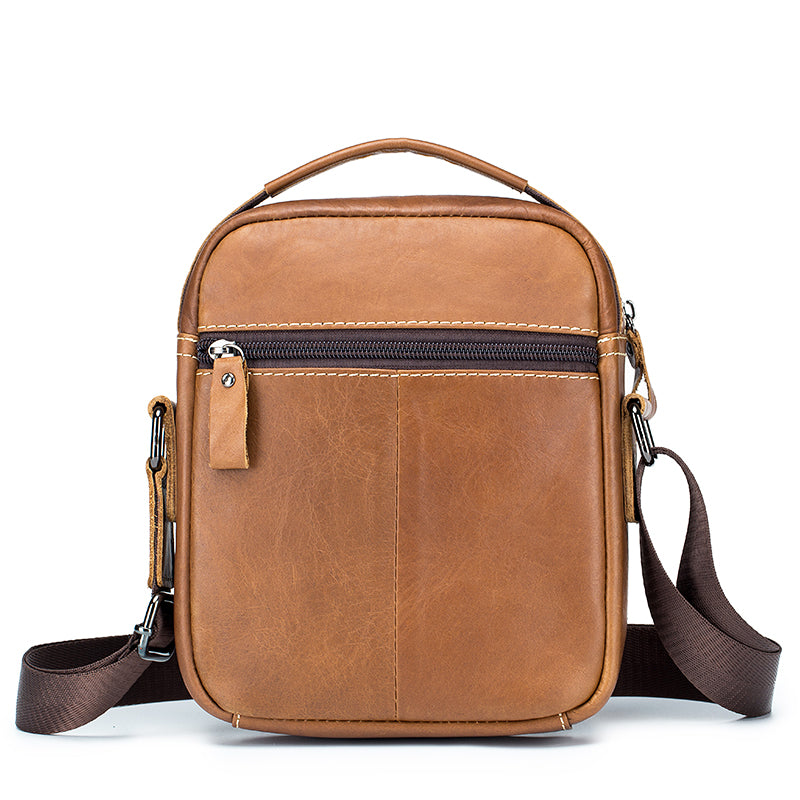 Men's Small Leather Shoulder Bag Messenger Pack Crossbody Travel Bag Brown