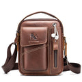Men's Small Leather Shoulder Bag Messenger Pack Crossbody Travel Bag Brown