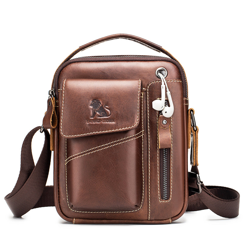Men's Small Leather Shoulder Bag Messenger Pack Crossbody Travel Bag Brown