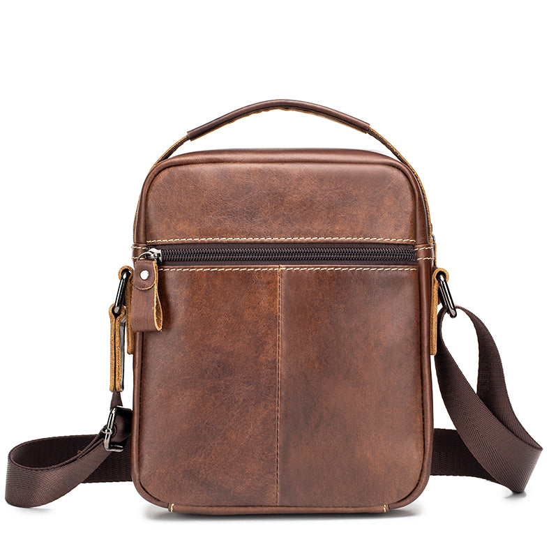 Men's Small Leather Shoulder Bag Messenger Pack Crossbody Travel Bag Brown