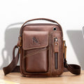 Men's Small Leather Shoulder Bag Messenger Pack Crossbody Travel Bag Brown