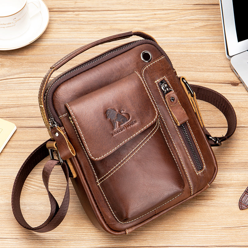 Men's Small Leather Shoulder Bag Messenger Pack Crossbody Travel Bag Brown 