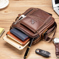 Men's Small Leather Shoulder Bag Messenger Pack Crossbody Travel Bag Brown