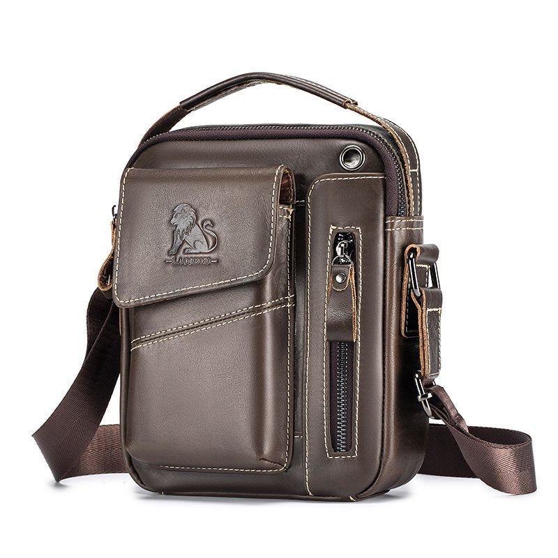 Men's Small Leather Shoulder Bag Messenger Pack Crossbody Travel Bag Coffee