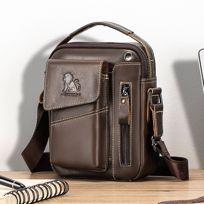 Men's Small Leather Shoulder Bag Messenger Pack Crossbody Travel Bag Coffee
