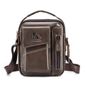 Men's Small Leather Shoulder Bag Messenger Pack Crossbody Travel Bag Coffee