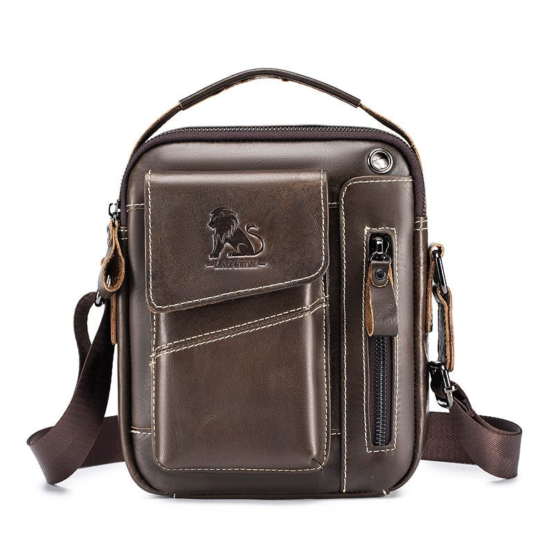 Men's Small Leather Shoulder Bag Messenger Pack Crossbody Travel Bag Coffee