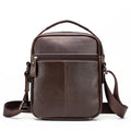 Men's Small Leather Shoulder Bag Messenger Pack Crossbody Travel Bag Deep Brown