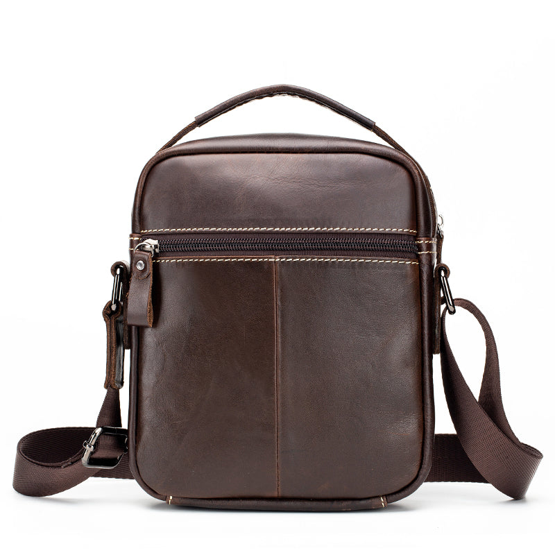 Men's Small Leather Shoulder Bag Messenger Pack Crossbody Travel Bag Deep Brown