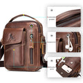Men's Small Leather Shoulder Bag Messenger Pack Crossbody Travel Bag Deep Brown