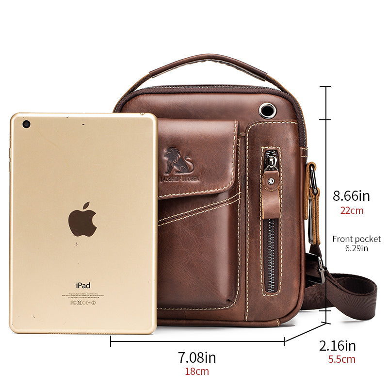 Men's Small Leather Shoulder Bag Messenger Pack Crossbody Travel Bag Deep Brown