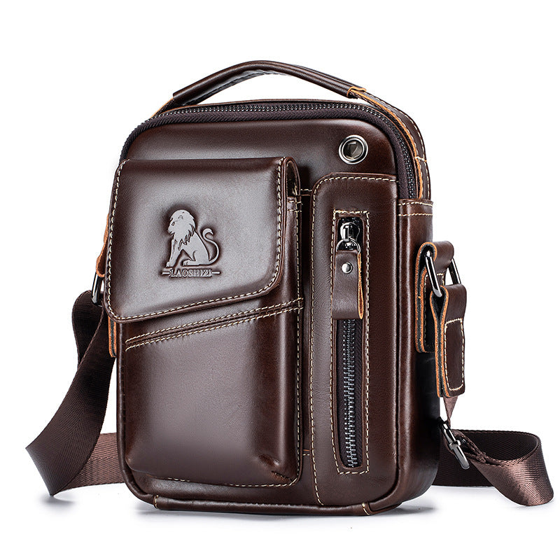 Men's Small Leather Shoulder Bag Messenger Pack Crossbody Travel Bag Deep Brown