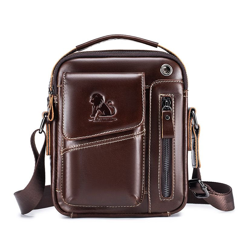 Men's Small Leather Shoulder Bag Messenger Pack Crossbody Travel Bag Deep Brown