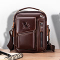 Men's Small Leather Shoulder Bag Messenger Pack Crossbody Travel Bag Deep Brown