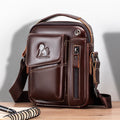Men's Small Leather Shoulder Bag Messenger Pack Crossbody Travel Bag Deep Brown