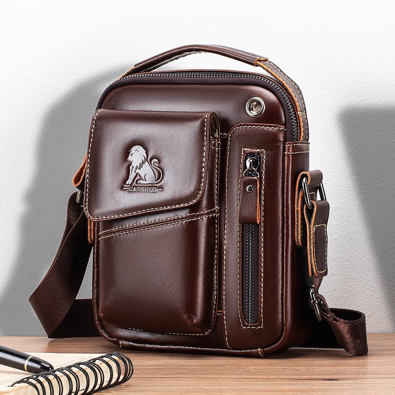 Men's Small Leather Shoulder Bag Messenger Pack Crossbody Travel Bag Deep Brown