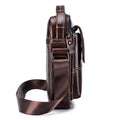 Men's Small Leather Shoulder Bag Messenger Pack Crossbody Travel Bag Deep Brown