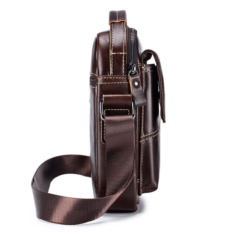 Men's Small Leather Shoulder Bag Messenger Pack Crossbody Travel Bag Deep Brown