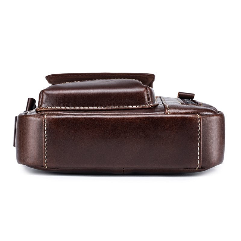 Men's Small Leather Shoulder Bag Messenger Pack Crossbody Travel Bag Deep Brown