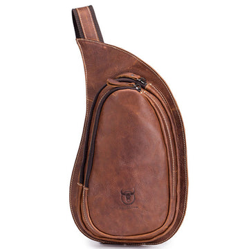 Men's Vintage Leather Crossbody Bag Sling Chest Shoulder Daypack Bag Brown