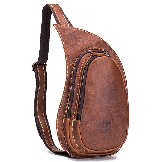 Men's Vintage Leather Crossbody Bag Sling Chest Shoulder Daypack Bag Brown