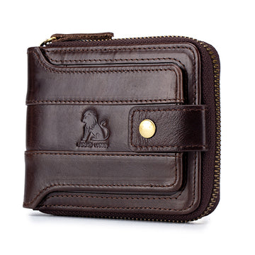 Mens Wallet with Zipper Genuine Leather Purse With Coin Pocket