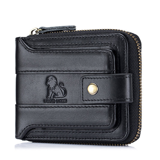 Mens Wallet with Zipper Genuine Leather Purse With Coin Pocket