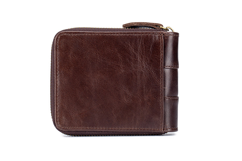 Mens Wallet with Zipper Genuine Leather Purse With Coin Pocket