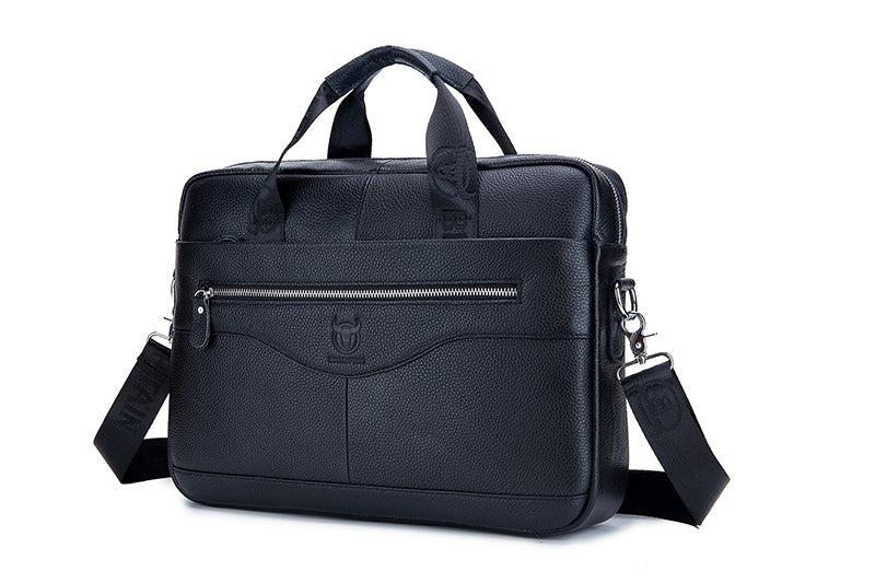 Mens 14 Inch Laptop Leather Briefcase Bag Office College Messenger Bag Black