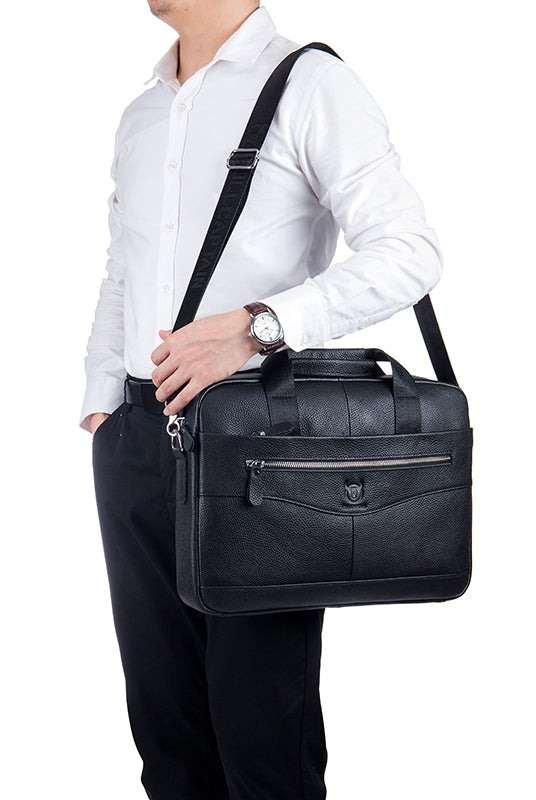 Mens 14 Inch Laptop Leather Briefcase Bag Office College Messenger Bag Black
