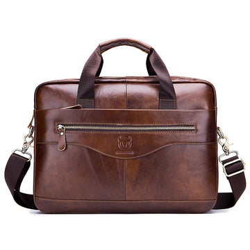 Mens 14 Inch Laptop Leather Briefcase Bag Office College Messenger Bag Brown
