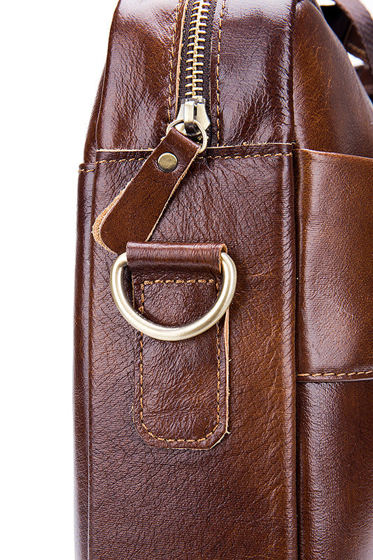 Mens 14 Inch Laptop Leather Briefcase Bag Office College Messenger Bag Brown