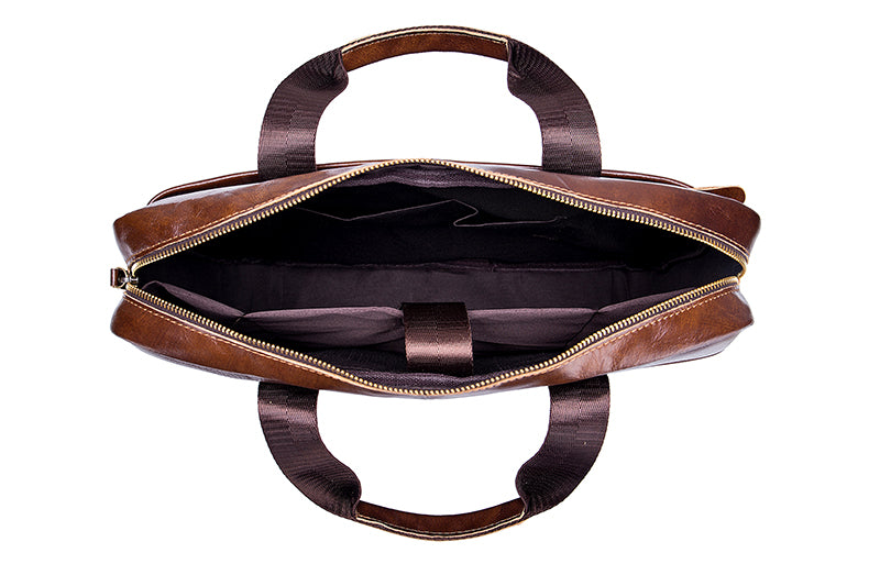 Mens 14 Inch Laptop Leather Briefcase Bag Office College Messenger Bag Brown