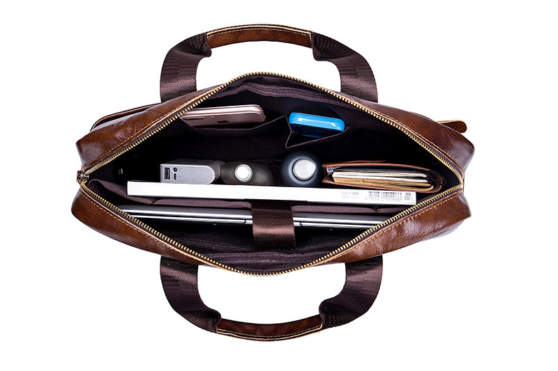 Mens 14 Inch Laptop Leather Briefcase Bag Office College Messenger Bag Brown