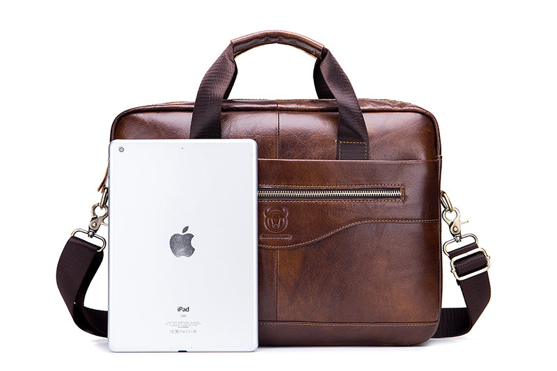 Mens 14 Inch Laptop Leather Briefcase Bag Office College Messenger Bag Brown