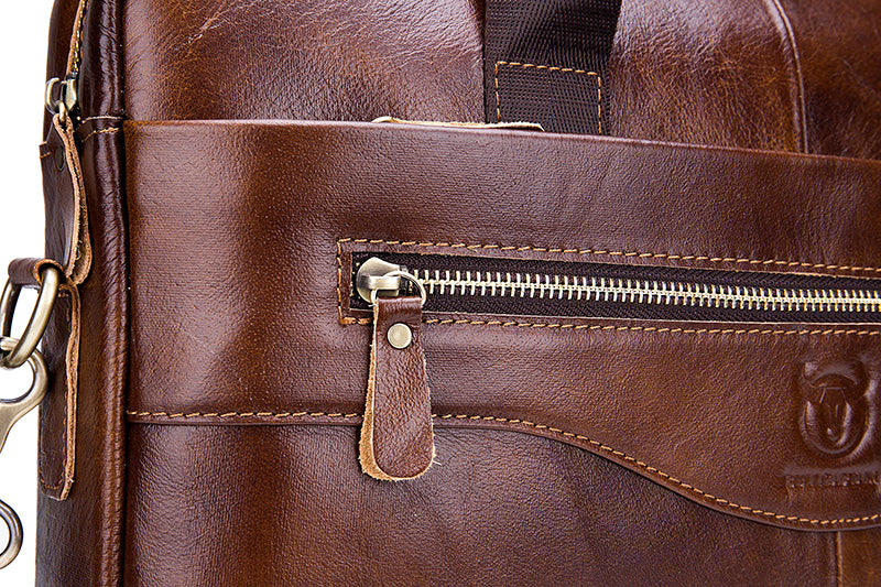 Mens 14 Inch Laptop Leather Briefcase Bag Office College Messenger Bag Brown