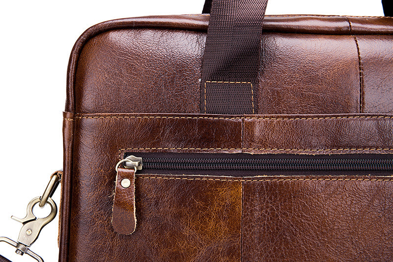 Mens 14 Inch Laptop Leather Briefcase Bag Office College Messenger Bag Brown