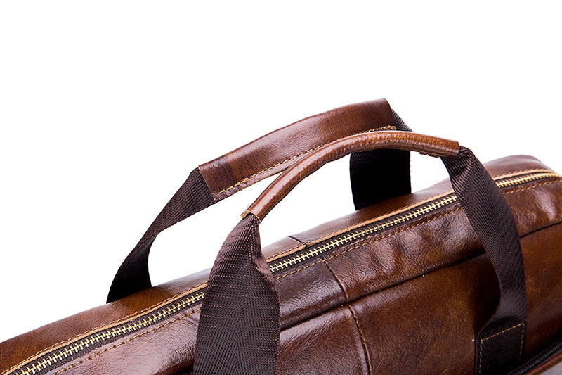 Mens 14 Inch Laptop Leather Briefcase Bag Office College Messenger Bag Brown