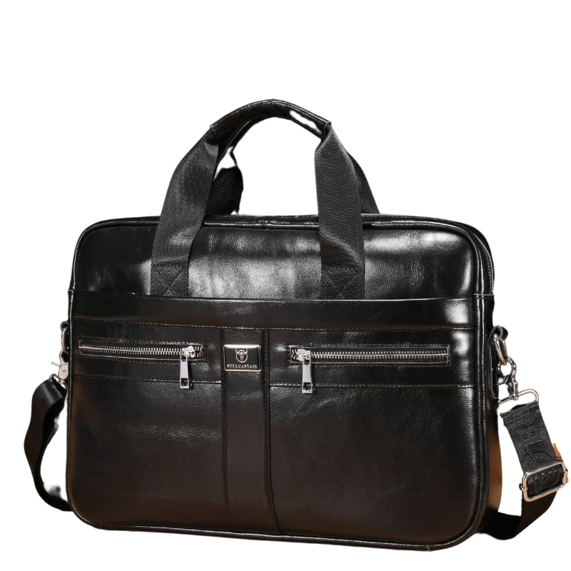 Mens 15 Inch Leather Laptop Messenger Bags Best Business Travel Briefcases Black