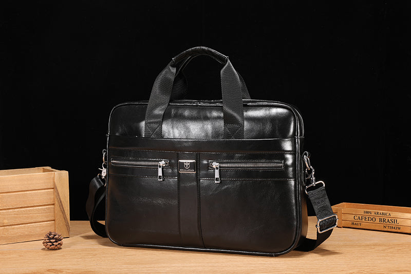 Mens 15 Inch Leather Laptop Messenger Bags Best Business Travel Briefcases Black